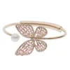 Bangle High Quality Gold Color Hollow Pink Zircon Butterfly Cuff With Pearl Bracelets For Women