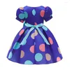 Meisje jurken snoepkleur polka stip puff puff mouw zomer jurk voor 3-10 jaar kinderprint meisje's kleding prinses meisjes