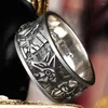 Cluster Rings 925 Silver Embossed Egyptian Gods Horus Anubis Retro Ring Men's Single Tail Index Finger Fashion Jewelry