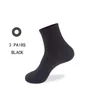 Men's Socks 6Pcs 3Pairs/lot Solid Color Cotton Men Fashion In Tube Winter Male Casual Business Breathable Black