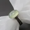 Cluster Rings Authentic 925 Sterling Silver Retro Style Women Ring Inlaid Natural Prehnite Handmade Creative Trendy Jewelry Gift