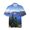 Casual shirts voor heren mode 3d Nature Snow Mountain River Lake Print Mens Hawaiian landschap uitzichtpatroon mannelijke korte mouw losse shirt