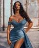 African Dusty Blue Mermaid Evening Dress With Beaded Sexy Sweetheart High Slit Prom Dresses For Black Girl 2023 Night Party Gown Vestidos De Noche Special Occasion