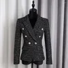 Women's Suits 2022 Blended Woolen Fabric Plaid Black And White Slim Double-breasted Lapel Long-sleeved Women's Blazer