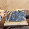 Женские дизайнерские джинсовые пуховики Jumbo Bags Washed Blue V-Stitch Серебряная золотая цепочка через плечо Большая вместимость на открытом воздухе Saoche Vintage Casual Handbag 34x10x21CM