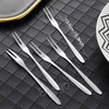 실버 스테인레스 스틸 과일 포크 작은 두 치아 샐러드 디저트 케이크 포크 Flatware 과일 아이스크림 포크 금속 야채 Prod BH8136 TQQ