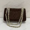 Vintage nubuck brązowa torba z podwójną klapą zamszu multi kieszeni portfele klasyczne pikowane torebki o dużej pojemności Kobiet projektant zimowych luksusowych crossbody torebka na ramię 25 cm