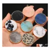 Arts And Crafts Flat Round Healing Labradorite Semiprecious Stone Charms Turquoise Quartz Crystal Pendant Diy Necklace Women Fashion Dha6Z