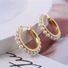 Stud Earrings Vintage Single Row Pearl C Shape Niche Design