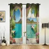 Curtain Lake Arched Building Leaves Window In The Kitchen Curtains For Living Room Bedroom Luxury Home Decor