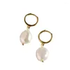 Hoop Earrings Dia.13mm Authentic 925 Sterling Silver Gold Irregular Baroque Pearl Freshwater Huggie Jewelry C-YHE092