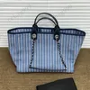 French Stripe Denim Holiday Totes Bags Women Quilted Shopping Wallets Silver Metal Hardware Chain Shoulder Large Capacity Handbags Designer Beach Crossbody Bag