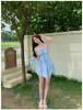 Casual Dresses 2022 Summer Two Sides Wear Tube Tops Slim Waist Strapless Lace Bandage Short White And Blue Women Beach Dress