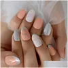 False Nails 24Pcs Glitter Daisy Flowers Detachable Short Almond Fake With Designs French Artificial Press On Nail Tips Drop Delivery Dhxje