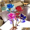 Fiori decorativi Ghirlande San Valentino Colorato Foglia d'oro Rosa Fiore artificiale Luce Luminosa Festa Madre Regalo di compleanno Mer Dhzm9