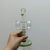 Double Donut Recycler Rigs Bong Hookah 8 Inch Green Water Pipe with 14mm Female Joint Heady Dry Herb Smoking