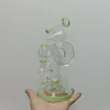 Green Glass Hookahs Double Donut Water Recycler Wax Dab Rig Unique 14mm Water Pipe Bongs