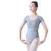 Stage Wear Adulte Femme Ballet Formation Costume À Manches Courtes Justaucorps Dentelle Élastique Gymnastique Body Pour Femmes Dancewear W22187
