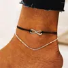 Bracelets de cheville Vintage 2 couches corde noire pour femmes Punk chaîne pied bijoux minimaliste géométrique infini breloque cheville Bracelet