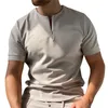 Erkek Tişörtler Erkekler Sıradan Kısa Kollu T-Shirt Düz Renk Çeyrek Zip Yuvarlak Yaka Kazak M-XXXL