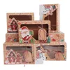 Geschenkverpakking 12 stks Europese stijl kraftpapier doos grote kerst snoep pvc venster koekje drop levering huis tuin feestelijk feest supp dhwpv