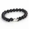 Strand Men Beads Bangles Natural Lava Stone Bracelet Black Male High Quality Charm Skull Hand Chain Jewelry Gift BR051