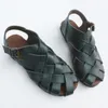 Reine handgefertigte Schuhe, gewebte Sandale, Sen-Damen-Flats, loses Leder, einzigartig, weich, rutschfest, Vintage-Fadennähen, 35–41