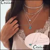 Collane a ciondolo Fashion Minimalist Choker Collana per donne Elefante Turquoise Charm Boho gioielli Long Dichiarazione Mtilayer Drop de Ot5ch