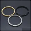 Tennis Chain Bracelets M 4/5 Mm Aaa Cubic Zirconia Sier Rose Gold Black Color Women Fashion Luxury Wedding Party Bangles Mens Crysta Dhefs