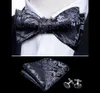 For Men Self Bow Tie Silk Butterfly Man Tie Black Floral Paisley Handky Cufflink Suit Collar Removable Necktie BarryWangLH10022937842