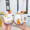 Tasses Ins dessin animé radis couverture en bois tasse en céramique belle fille avec cuillère tasse à eau famille étudiant Couple