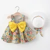 Abiti da ragazza Melario Set di vestiti estivi per bambini Baby Beach Bow Abito da principessa in cotone senza maniche floreale Cappellino da sole