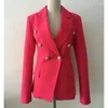 Women's Suits TOP QUALITY 2022 Designer Blazer Jacket Women's Metal Lion Buttons Double Breasted Outer Coat Size S-XXL Rose Red