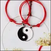 Bedelarmbanden 2 pc's/lot vintage verstelbaar touw paar armband hand sieraden yin yang charmes zwarte witte rode handgemaakte drop levering ottqh