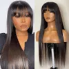 Lace Wigs Bone Straight 100% Human Hair with Bangs 28 30 Inch Fringe Bob Cheap Long Brazilian for Women 221212