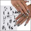 Stickers Decals Tribal Flame Nail Black White Fire Butterfly Star Flower Geometric Line Gel Polished Manicure Decoration Drop Deli Dhotx
