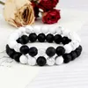 Brin 2 pièces/ensemble 8mm pierre de lave noire naturelle pour hommes femmes hématite Bracelets Couples Distance Yoga bijoux amant cadeau