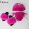 Boots Women's Real Fur Slippers Bikini Bra Summer Beach Underwear Detachable Thick Fluffy Set Flip 221215