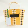 Classic Woven Handbag Vegetable Basket Dog Bags Woven Contrast Color Portable Women's Bag Beach Bag Hand Gift Bags