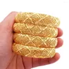 Bangle 4Pieces Women Women 18k Amarelo Gold Dubai Hollow Bracelet Pretty Jewelry Gift Dia 60mm 15mm de largura