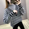 Kvinnors tröjor Designer 5Color Winter Fall Wool Knit Women Designer Dubbel bokstäver Tryckt Pullover Tröja Top Quality Ladies Casual Long Sleeve Half High B8Zr