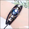 Bracelets De Charme Mode Hoop Night Light 12 Constellation Signe Du Zodic Rétro Cuir Corde Bracelet Hommes Bijoux Hommes Drop Delivery Juif Ot7C1