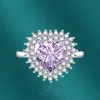 Nieuwe mode grote hartvorm roze edelsteen ring glamour sieraden vrouwen cz trouwverbintenis verloving dames accessoires geschenken