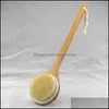 Bath Brushes Sponges Scrubbers Natural Bristle Brush Long Handle Wooden Scrub Skin Mas Shower Body Round Head Brushes Bathroom Ac Otd8P