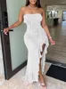 Casual Jurken Bandeau Ruffle Zoom Hoge Split Maxi Jurk Vrouwen Sexy See Through Mesh Party