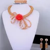 Necklace Earrings Set African Bridal Jewelry Nigerian Coral Flower Choker Beads With Bracelet And 2022