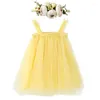 Abiti da ragazza Estate Neonate Principessa Fluffy Dress Wreath 2Pcs Tinta unita Sling Tulle Abiti infantili Abbigliamento casual per bambini 0-4 anni