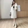 Röcke Perle Knöpfe Tweed Rock Büro Dame Midi Elegante Hohe Elastische Taille Woll Schlank Herbst Winter Vintage Schlitz O439