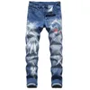 Mode 3D motif rue Jean lettres imprimé gothique Jean homme maigre noir bleu concepteur Denim pantalon grande taille 42