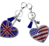Creative British and American Flag Pattern Key Rings with Filled Rhinestone Fashion Bag Pendant Ladies Luggage Car Accessories Gift